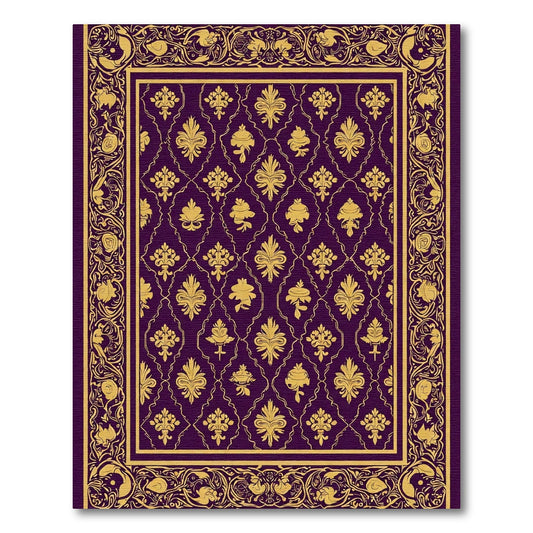 Regal Plum Gold Damask Border Rug