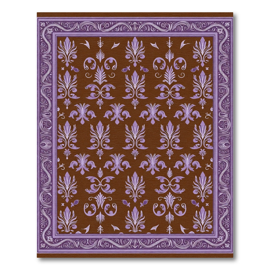 Brown Purple Floral Medallion Border Rug