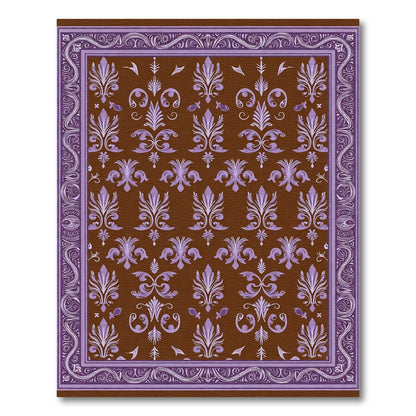 Brown Purple Floral Medallion Border Rug