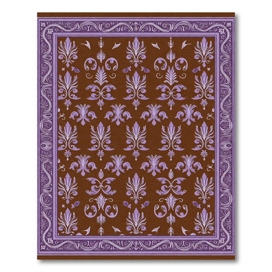 Brown Purple Floral Medallion Border Rug