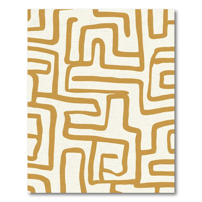 Golden Abstract Labyrinth Maze Rug