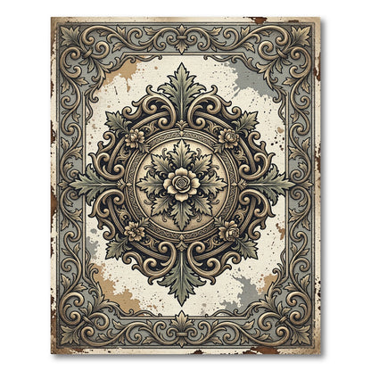 Vintage Ornate Gold Floral Medallion Rug