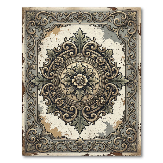 Vintage Ornate Gold Floral Medallion Rug