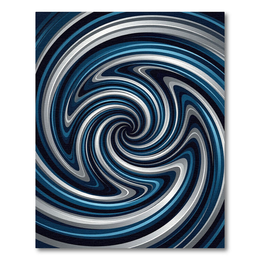 Dynamic Blue and Silver Swirl Spiral Rug