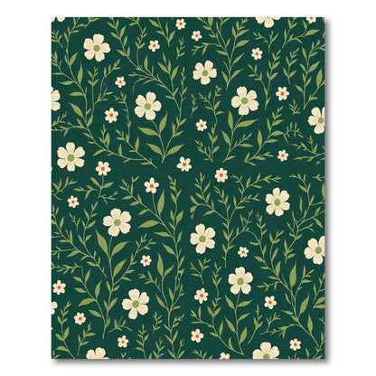 Dark Green Floral Vine Meadow Rug