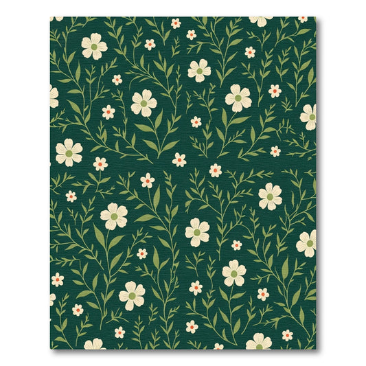 Dark Green Floral Vine Meadow Rug