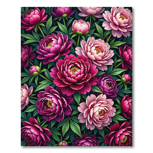 Deep Pink Peony Floral Garden Rug