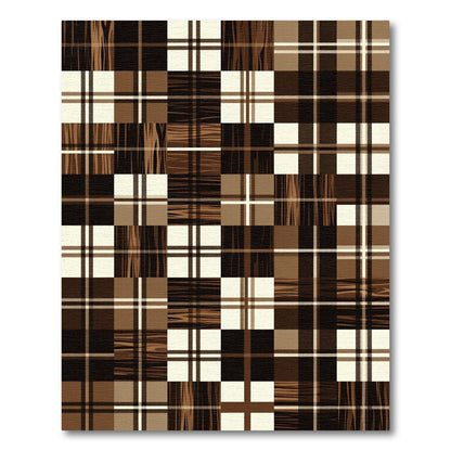 Brown Cream Plaid Wood Patchwork Rug