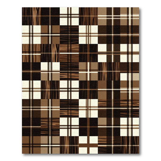 Brown Cream Plaid Wood Patchwork Rug