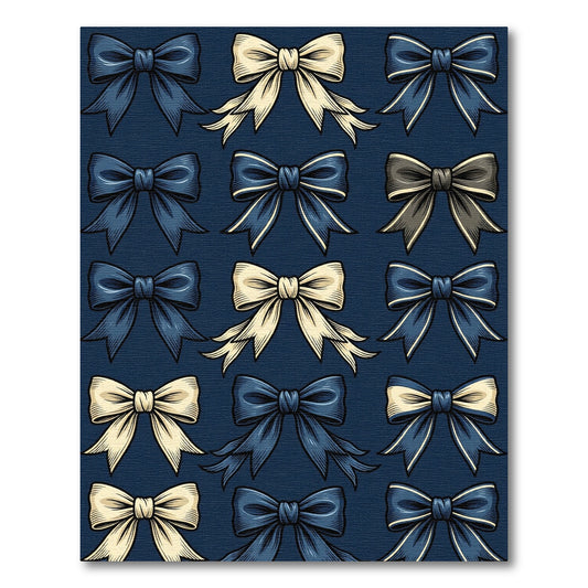 Navy Blue and Cream Ribbon Bows Rug