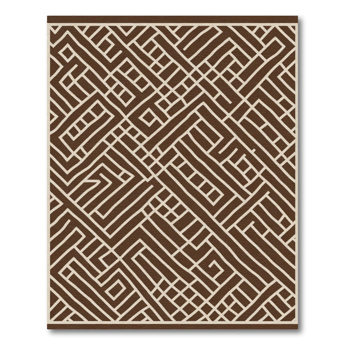 Brown and Cream Geometric Maze Rug