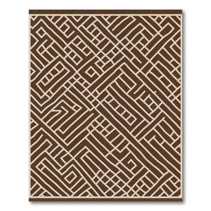 Brown and Cream Geometric Maze Rug