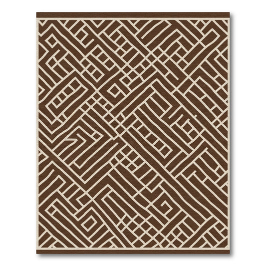 Brown and Cream Geometric Maze Rug