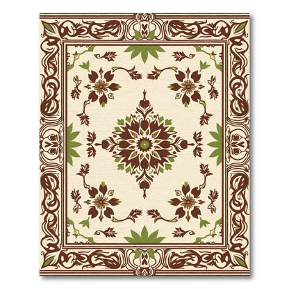 Ornate Brown Green Floral Medallion Rug