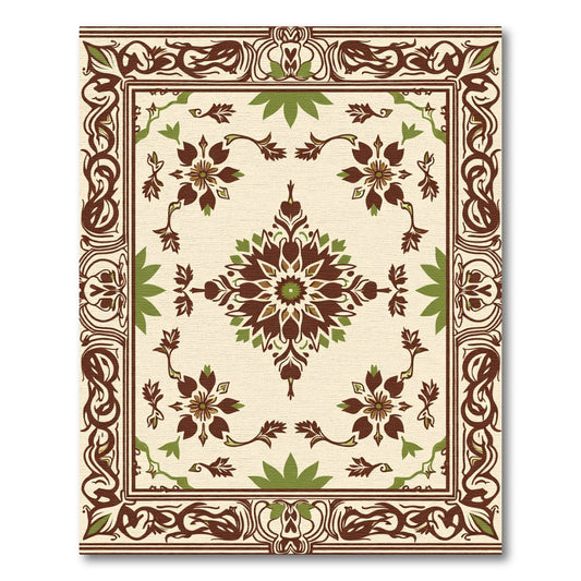 Ornate Brown Green Floral Medallion Rug