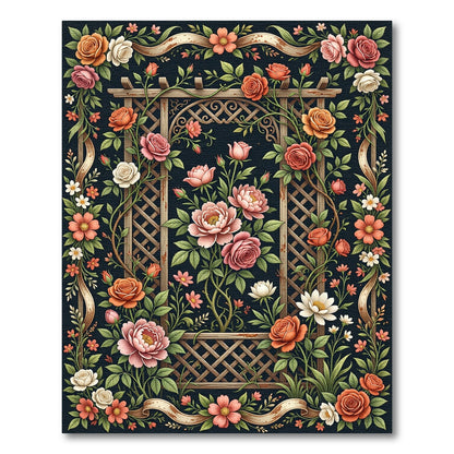 Elegant Trellis Floral Dark Botanical Rug
