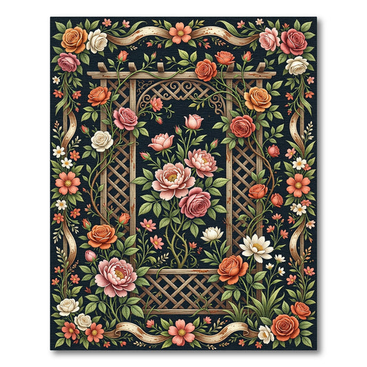 Elegant Trellis Floral Dark Botanical Rug