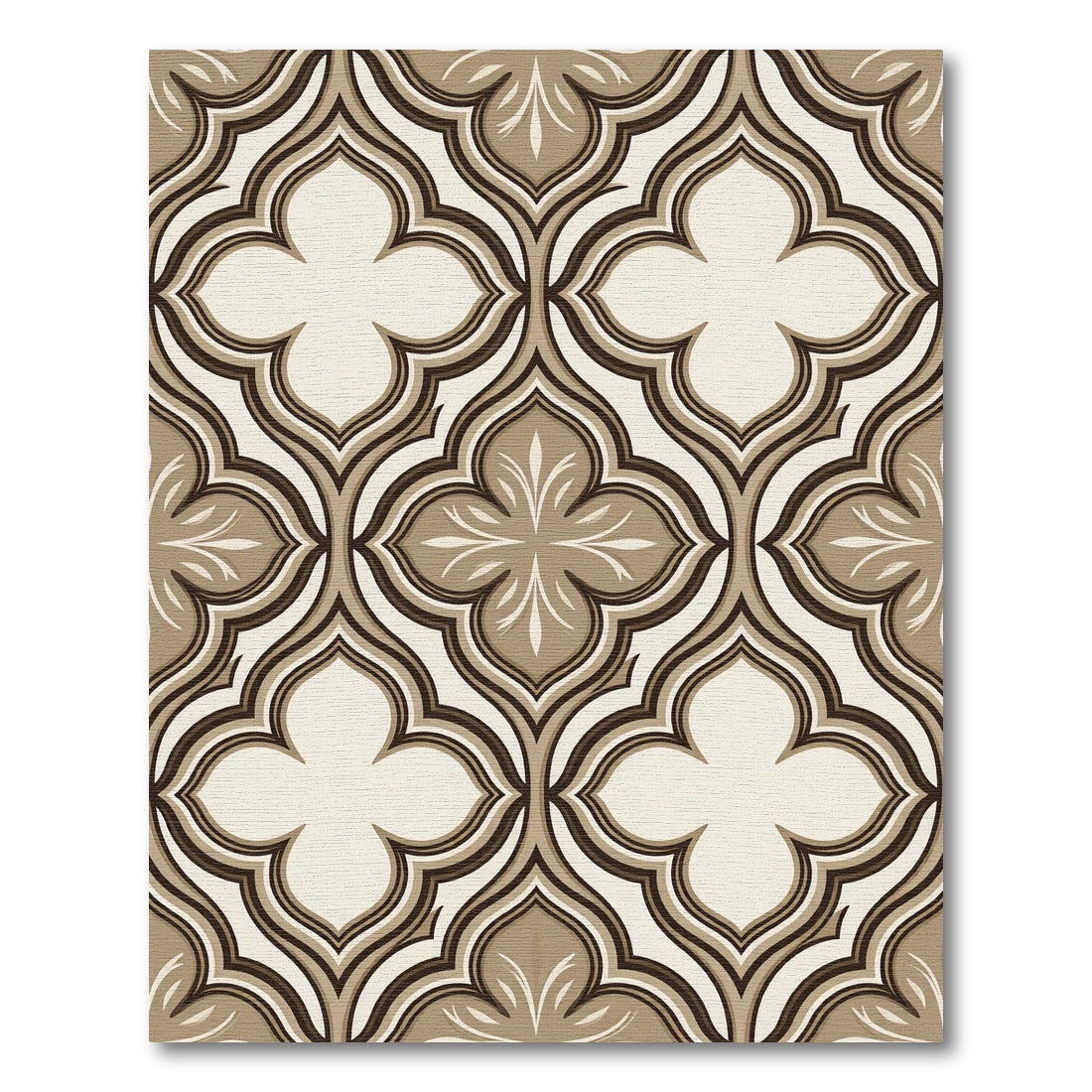 Elegant Taupe Neutral Quatrefoil Tile Rug