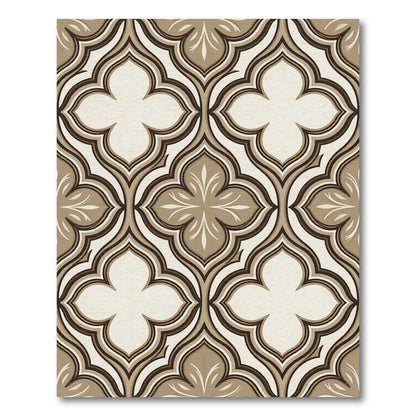 Elegant Taupe Neutral Quatrefoil Tile Rug