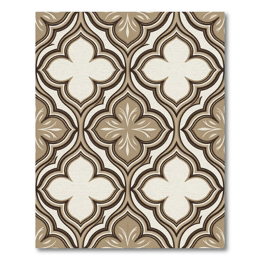 Elegant Taupe Neutral Quatrefoil Tile Rug