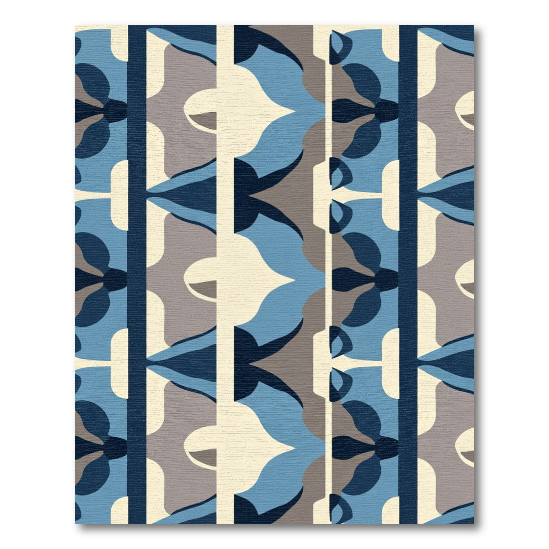 Dark Blue Geometric Floral Symmetry Rug