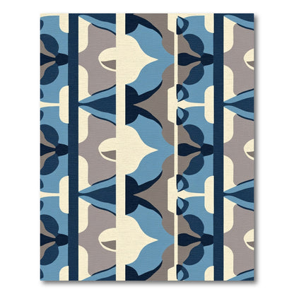 Dark Blue Geometric Floral Symmetry Rug