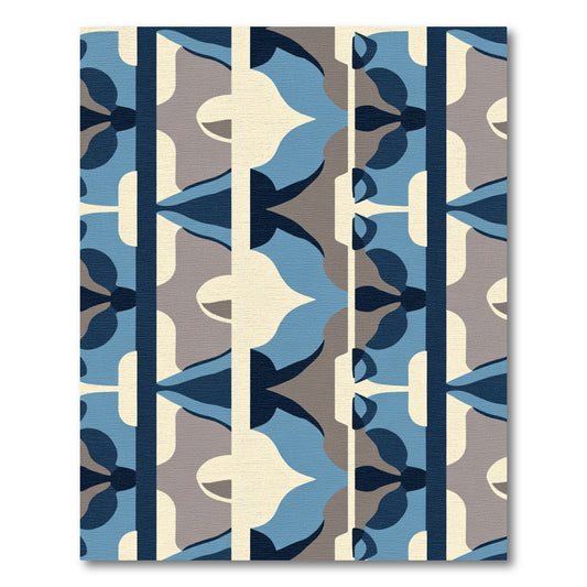 Dark Blue Geometric Floral Symmetry Rug