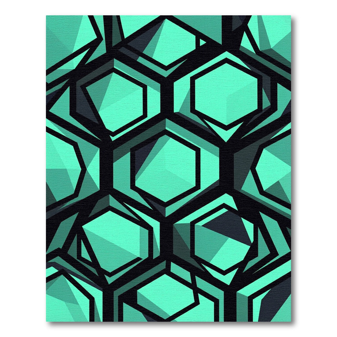 Geometric Turquoise Hexagonal Abstract Art Rug