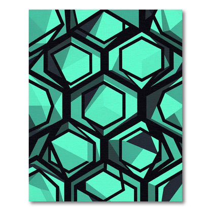 Geometric Turquoise Hexagonal Abstract Art Rug