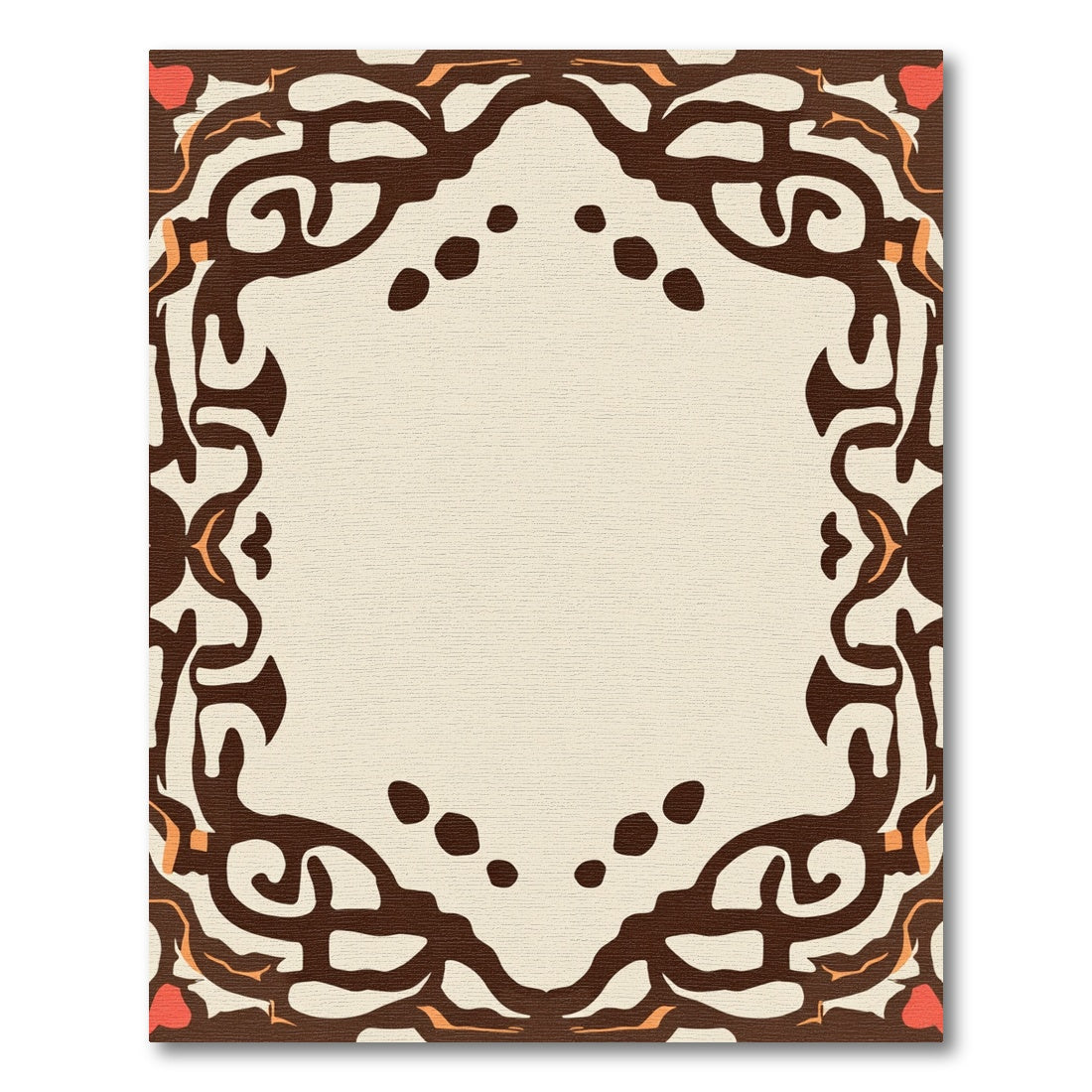 Cream Brown Abstract Frame Oval Rug