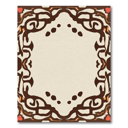 Cream Brown Abstract Frame Oval Rug