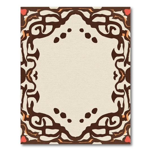 Cream Brown Abstract Frame Oval Rug