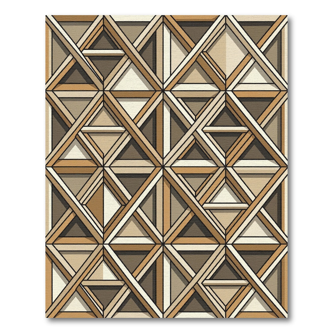 Geometric Neutral Tones Lattice Framed Square Rug