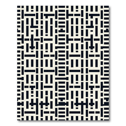 Modern Black White Geometric Weave Rug