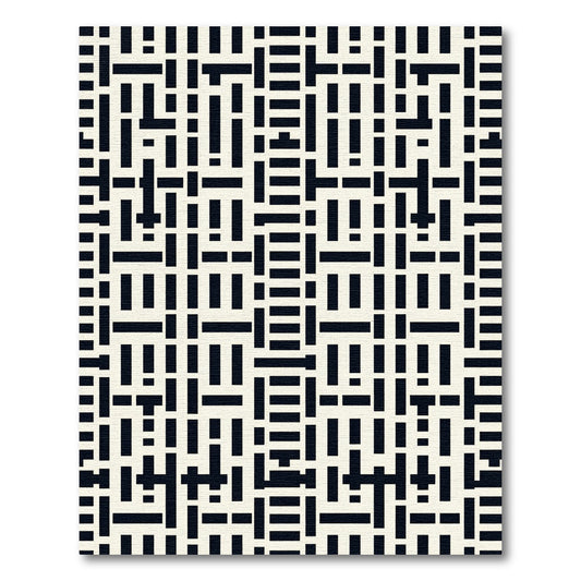 Modern Black White Geometric Weave Rug