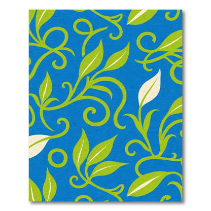 Blue Green Leaf Swirl Branch Rug