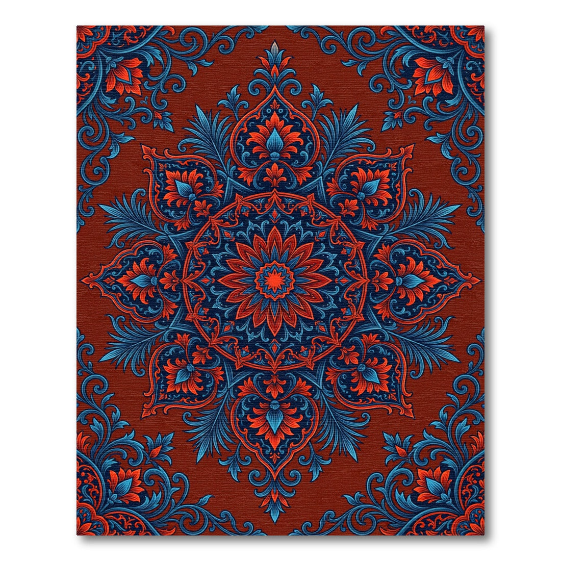 Dark Crimson Floral Chintz Medallion Rug