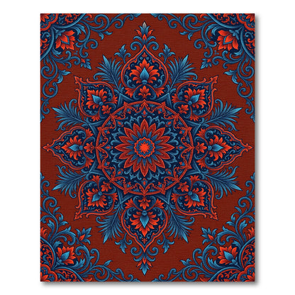 Dark Crimson Floral Chintz Medallion Rug