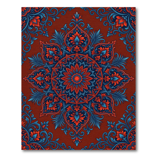 Dark Crimson Floral Chintz Medallion Rug