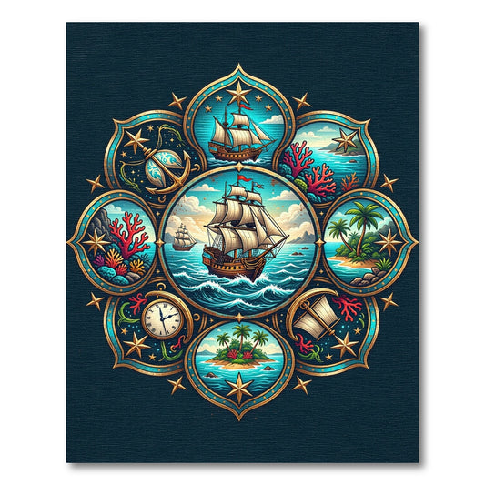 Nautical Compass Gold Marine Medallion Rug