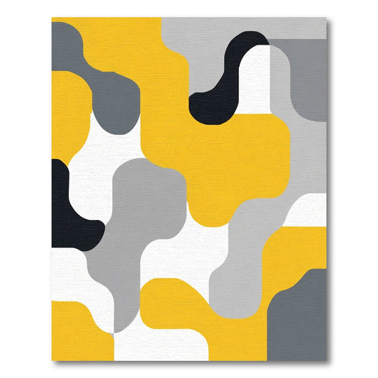 Modern Yellow Gray Abstract Organic Flow Rug