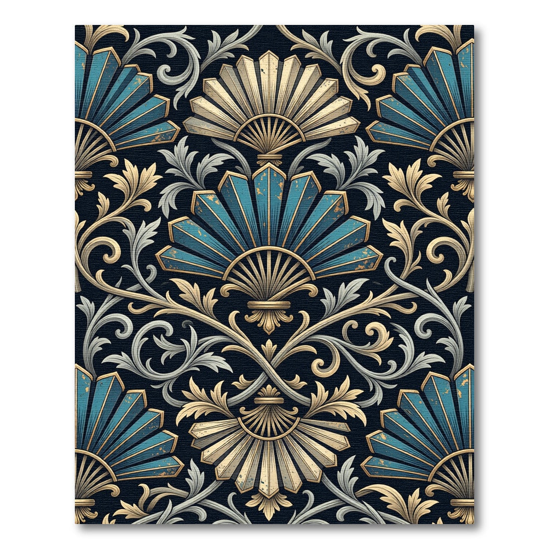 Art Deco Teal and Gold Plume Rug