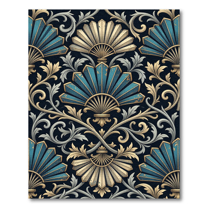 Art Deco Teal and Gold Plume Rug