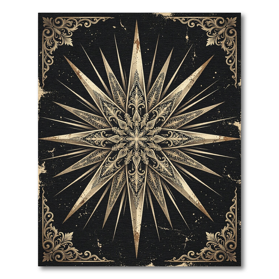 Gilded Celestial Starburst Ornate Medallion Rug