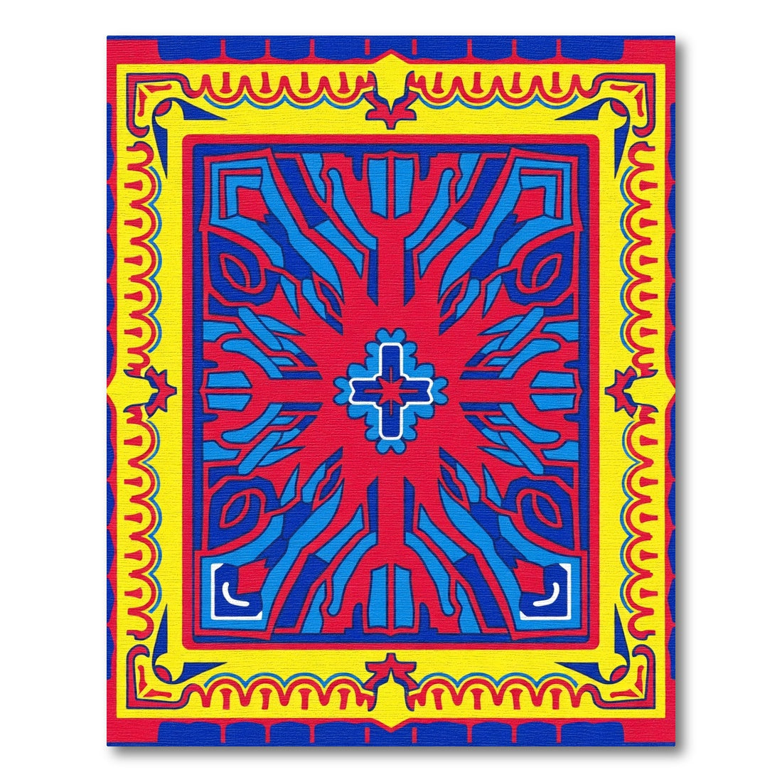 Bold Red Blue Yellow Geometric Star Rug