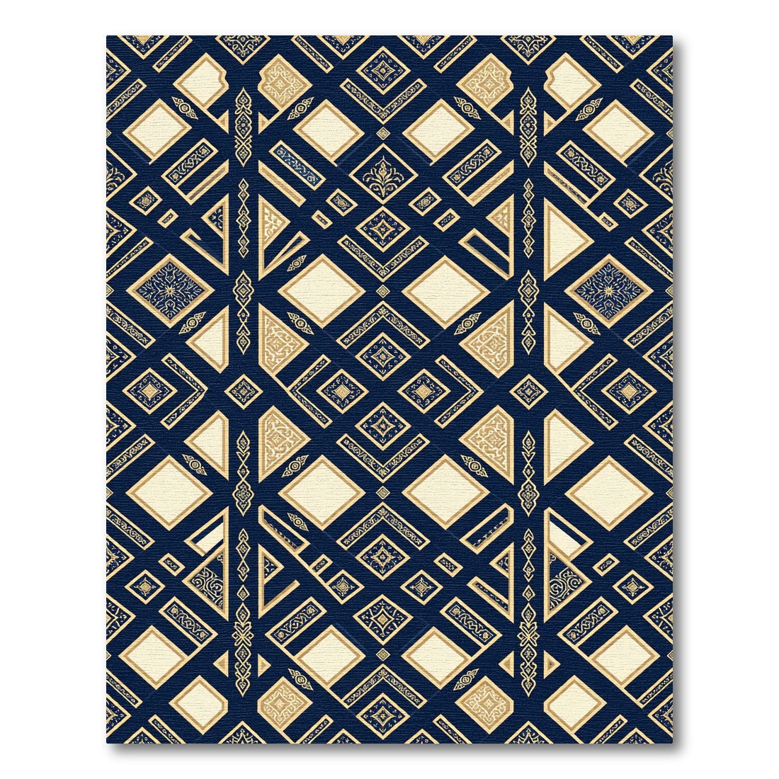 Gold Geometric Diamond Medallion Rug