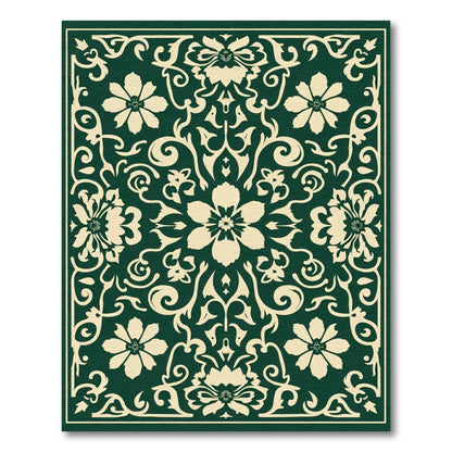 Elegant Cream Floral Damask Emerald Rug