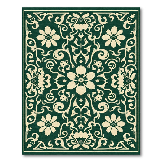 Elegant Cream Floral Damask Emerald Rug