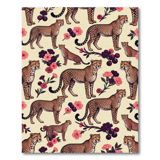 Elegant Cheetah and Floral Botanical Cream Rug