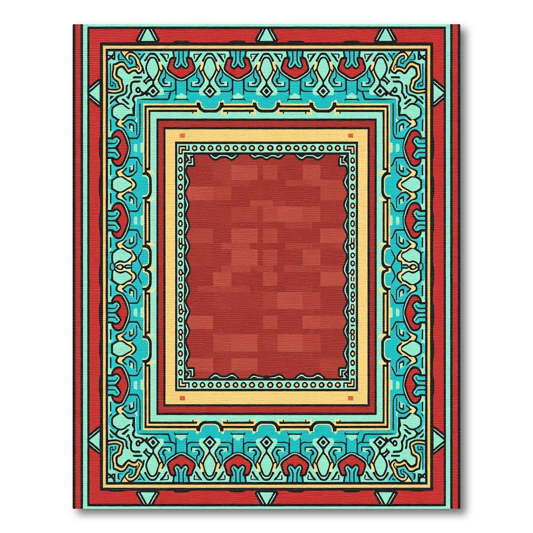 Red Brick Border Medallion Rug